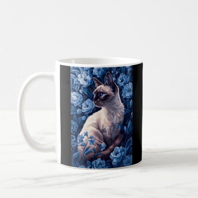 Siamese Cat i Blåa blommor Kaffemugg (Vänster)