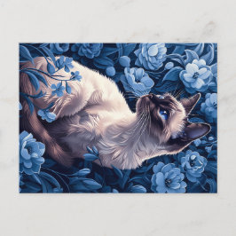 Siamese Cat i Blåa blommor Vykort