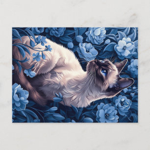 Siamese Cat i Blåa blommor Vykort
