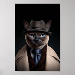 Siamese Cat i Kostym   Min Mobster Cat   Funny Cat Poster