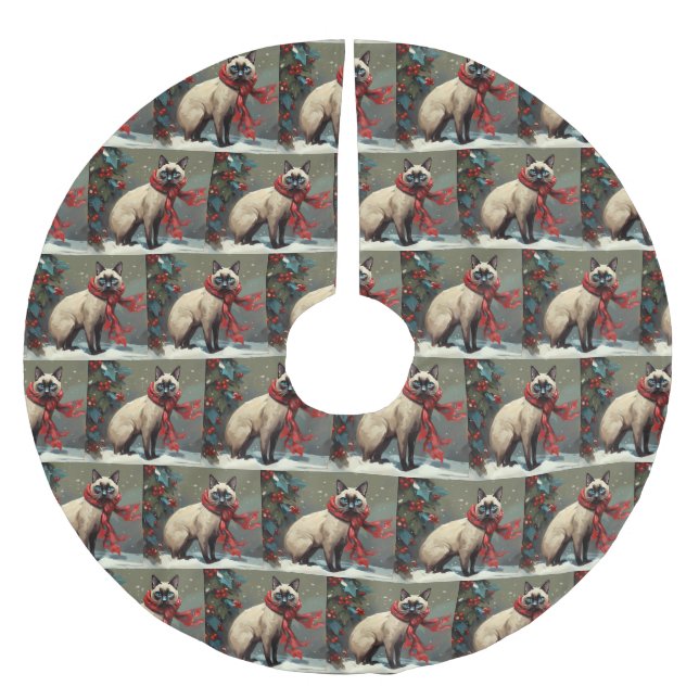 Siamese Cat i Snö-julen Julgransmatta Borstad Polyester (Framsidan)