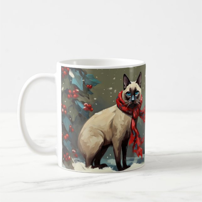 Siamese Cat i Snö-julen Kaffemugg (Vänster)