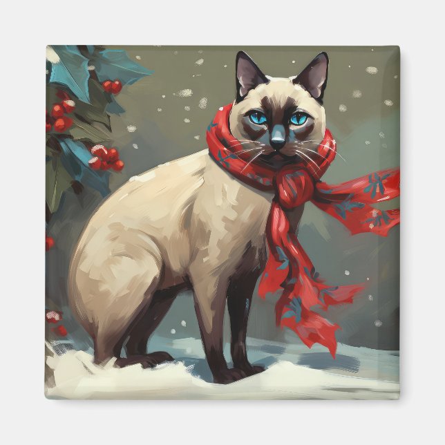 Siamese Cat i Snö-julen Magnet (Framsidan)