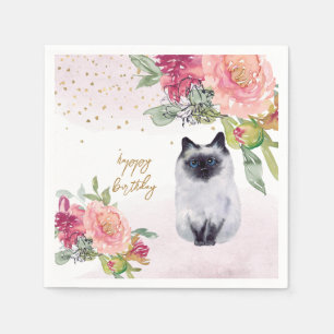 Siamese Cat Illustration Grattis på födelsedagen G Pappersservett