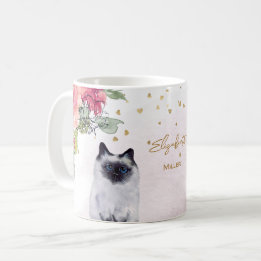 Siamese Cat Illustration Guld Glitter Girl Gift Kaffemugg