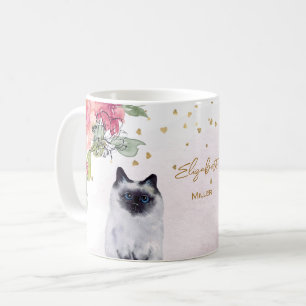 Siamese Cat Illustration Guld Glitter Girl Gift Kaffemugg