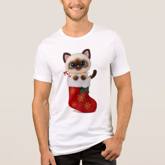 Siamese Cat in Christmas Stocking with Lights T Shirt (Framsida)