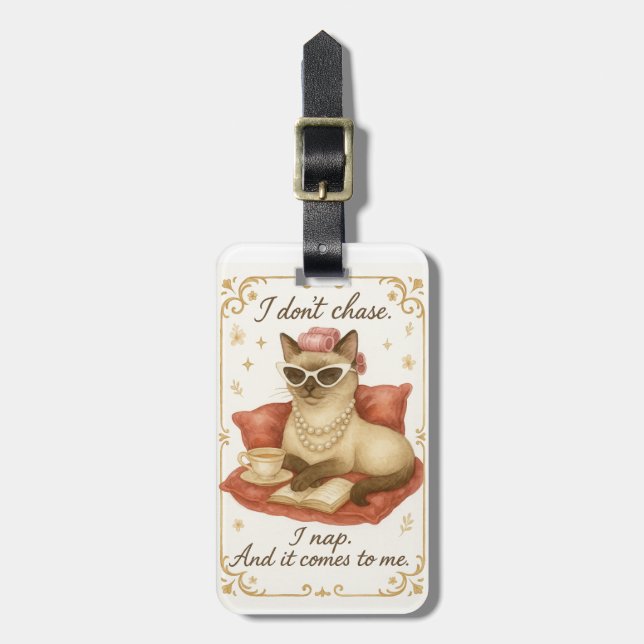 Siamese Cat is drinking coffee affirmation  Bagagebricka (Vertikal Framsida)