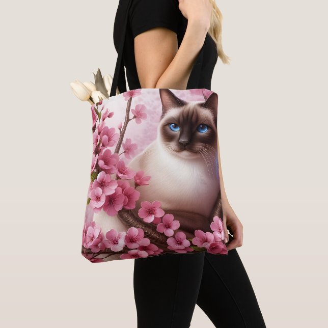 Siamese Cat Japansk Cherry Blommar Flower Rosa Tygkasse (Närbild)