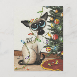 Siamese Cat jul Ljus av AmyLyn Bihrle Helg Vykort