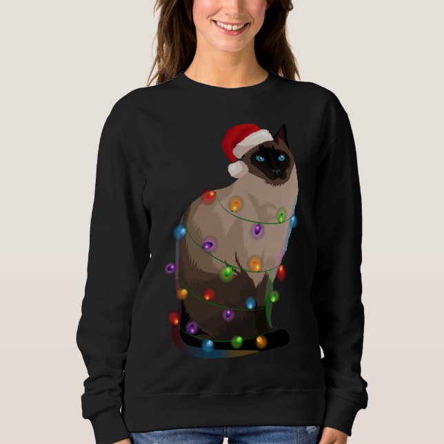 Siamese Cat jul Ljus Julafton Cat Lover T Shirt (Framsida)