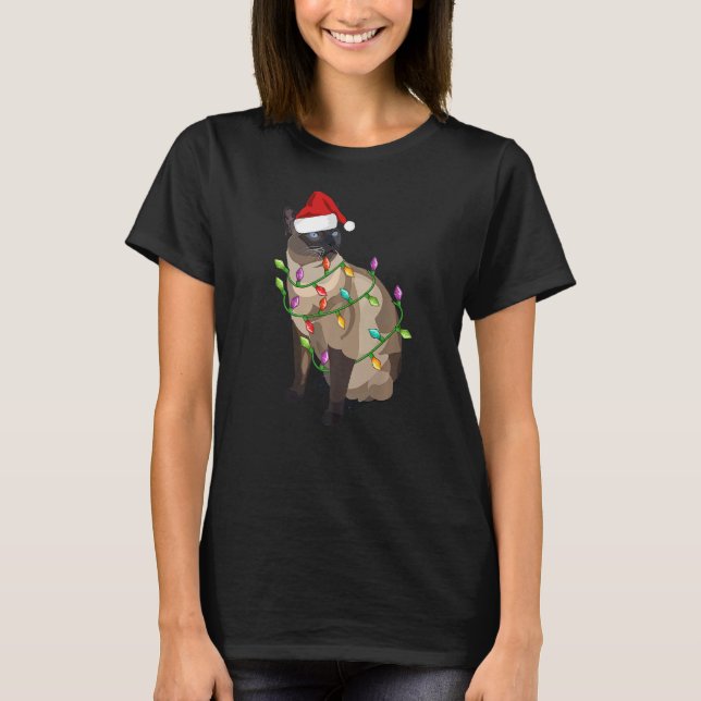 Siamese Cat jul Ljus Julafton Cat T Shirt (Framsida)
