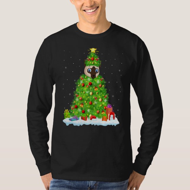 Siamese Cat Julafton Lighting Träd Funny Siamese C T Shirt (Framsida)