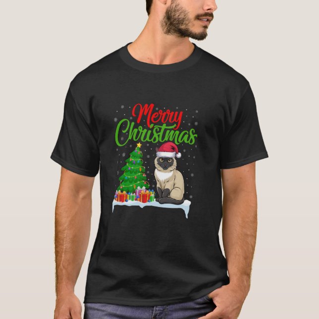 Siamese Cat Julgran Ljus Julafton Siamese Cat T Shirt (Framsida)