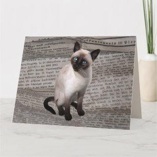 SIAMESE CAT KÄRLEK BIRTHDAY NEWSPAPER ART Card Kort