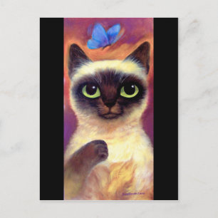 Siamese Cat Kattdjur Butterfly Art - Multi Vykort