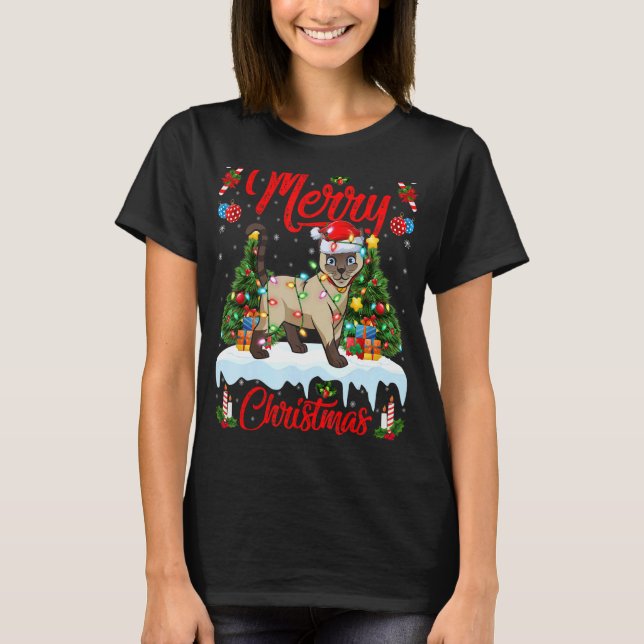 Siamese Cat Ljus Julafton Träd Santa Siamese Cat C T Shirt (Framsida)
