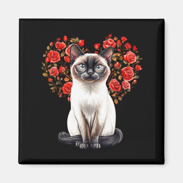 Siamese Cat Lover Floral Heart Valentines Day  Magnet (Framsidan)
