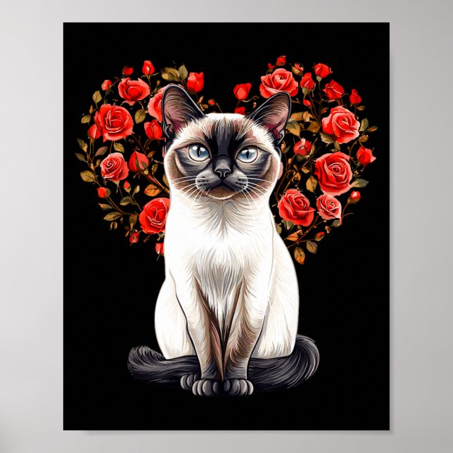 Siamese Cat Lover Floral Heart Valentines Day  Poster (Framsidan)