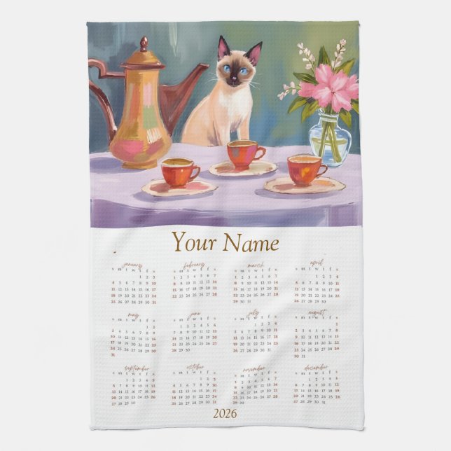 Siamese Cat Lovers 2026 Tea Towel Calendar  Kökshandduk (Vertikal)
