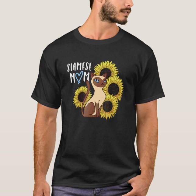 Siamese Cat Mamma Morsa Solblommor Flowers T Shirt (Framsida)