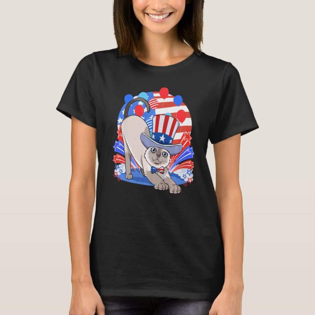 Siamese Cat Merica 4:e juli American Patriotic T Shirt (Framsida)