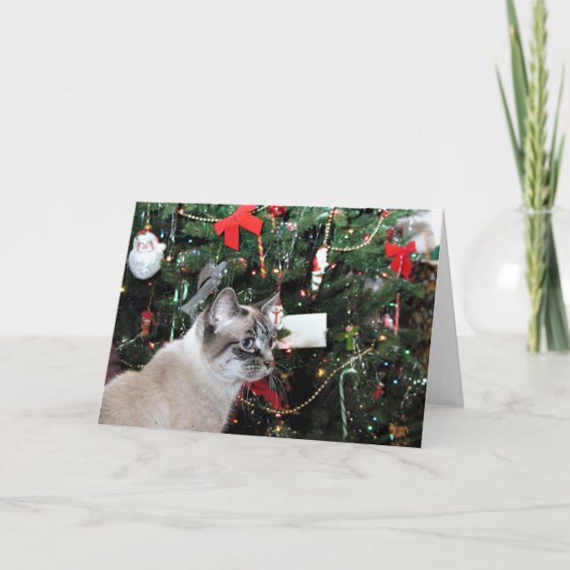 Siamese Cat och Julgran Helgkort (Framsida)