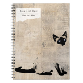 Siamese Cat on Retro Newspaper, Personalized Name Anteckningsbok