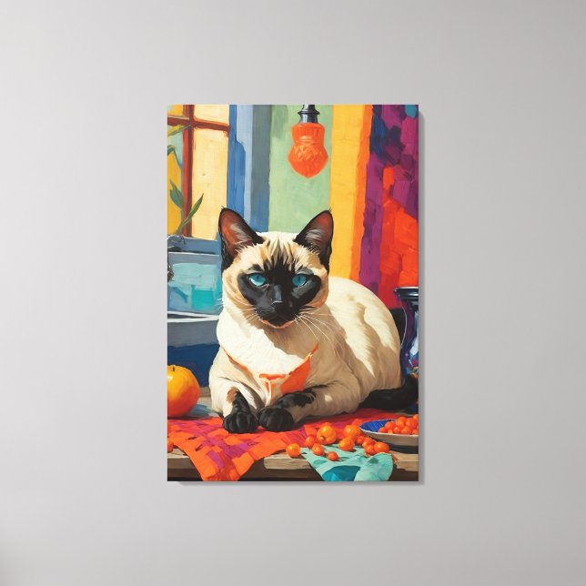Siamese Cat på Countertop Canvastryck (Framsida)