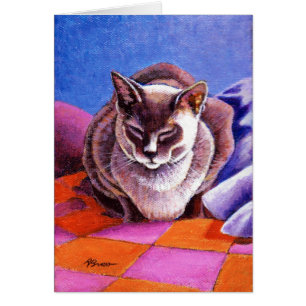 Siamese Cat på en patchwork Quilt Hälsningskort