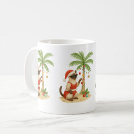 Siamese Cat på stranden till jul i juli Sommaren Kaffemugg