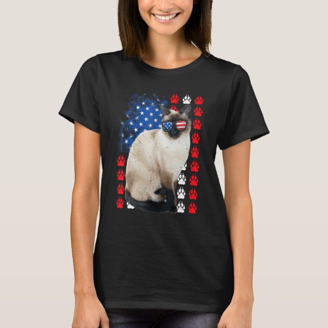 Siamese Cat Paws USA Flag Indepedence Day 4th Of J T Shirt (Framsida)