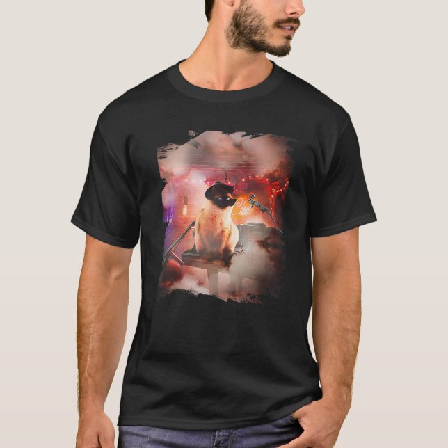 Siamese Cat Play Piano T Shirt (Framsida)