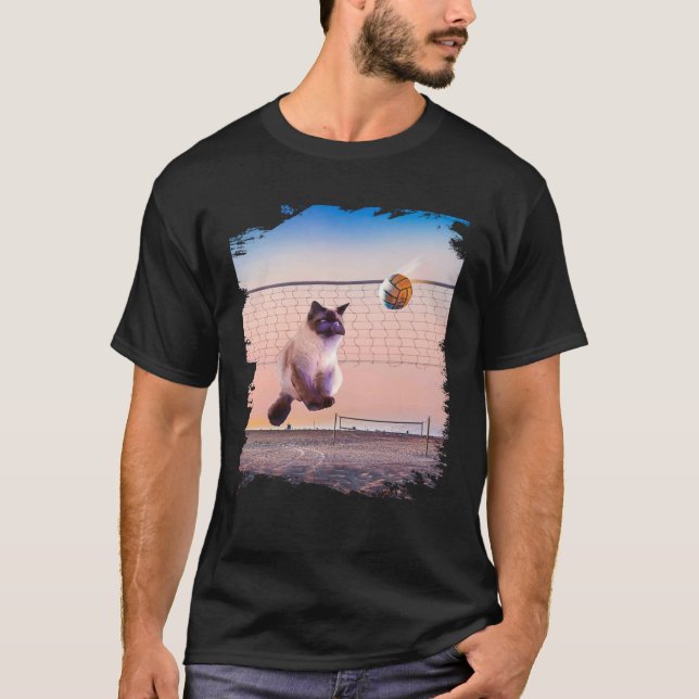Siamese Cat Playing Beach Volleyball T Shirt (Framsida)