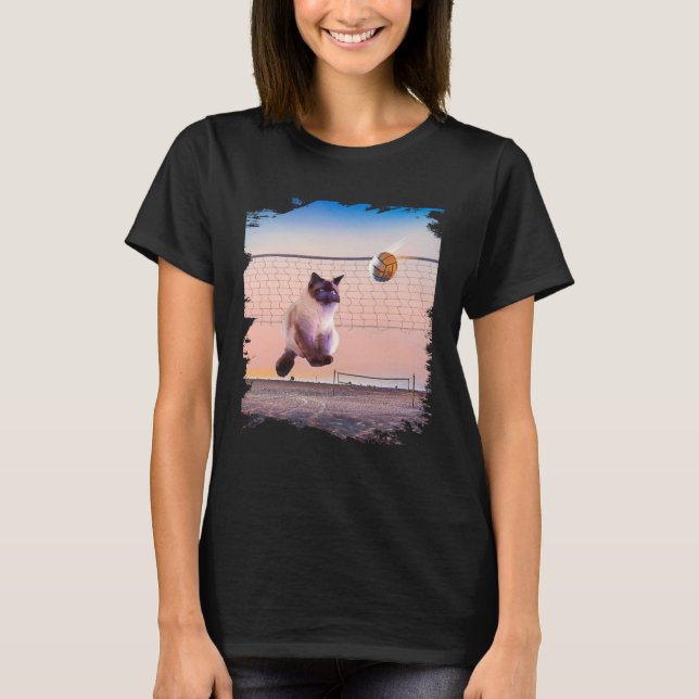 Siamese Cat Playing Beach Volleyball T Shirt (Framsida)