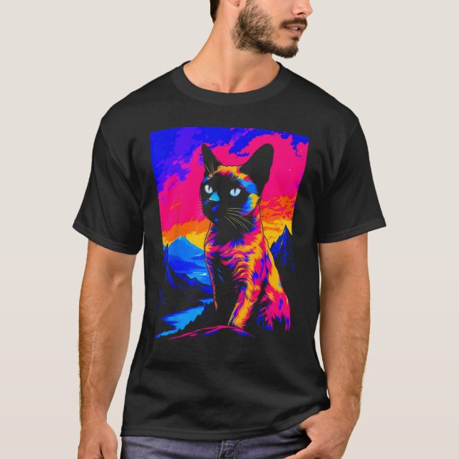 Siamese Cat Pop Art T Shirt (Framsida)