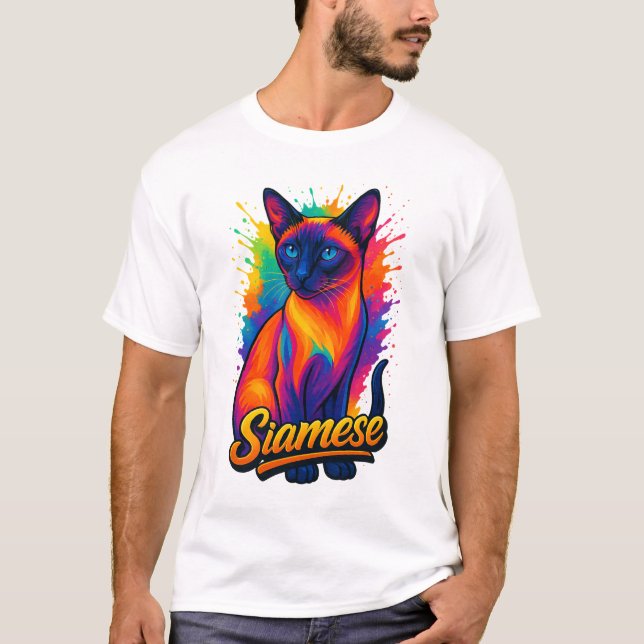 Siamese Cat Pop Art - Vibrant Neon Street Stil T Shirt (Framsida)