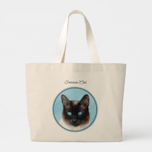 Siamese Cat Porträtt målning Cute Original Art Jumbo Tygkasse