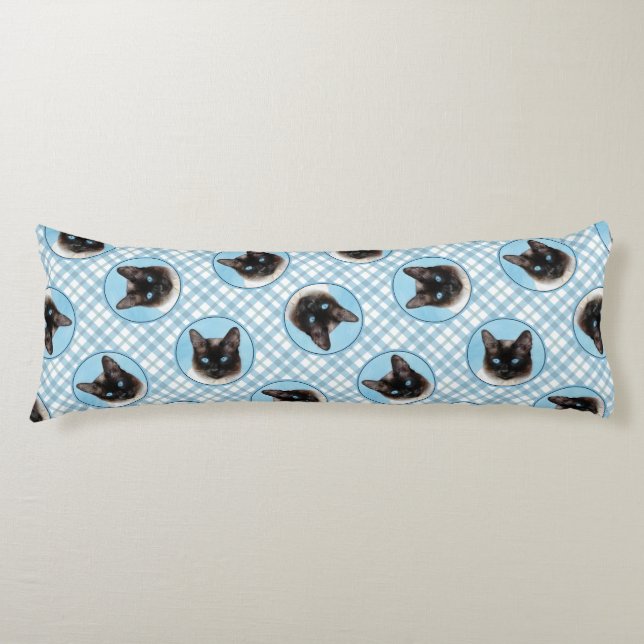 Siamese Cat Porträtt målning Cute Original Art Kroppskudde (Framsidan)