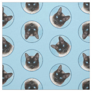Siamese Cat Porträtt målning Cute Original Art Tyg