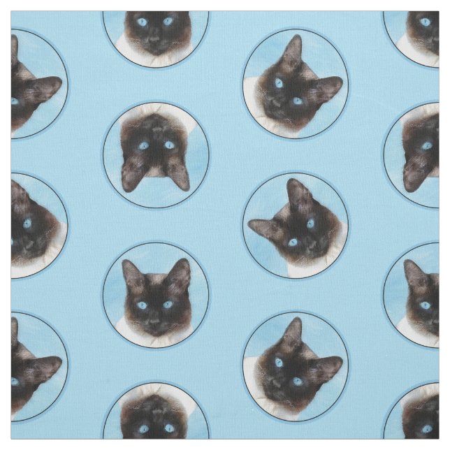 Siamese Cat Porträtt målning Cute Original Art Tyg (Provkarta)