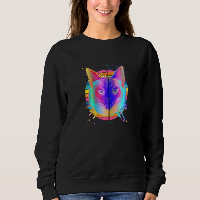 Siamese Cat Rainbow Space Black T Shirt (Framsida)