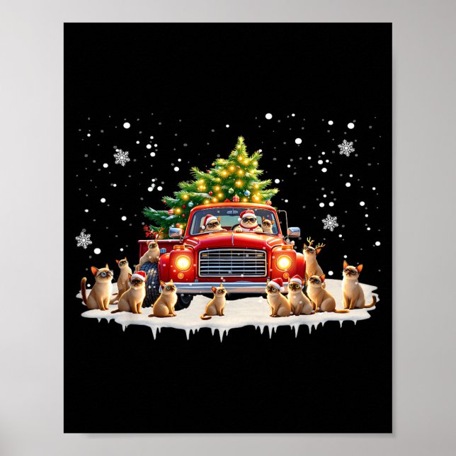 Siamese Cat Red Truck Christmas Tree Santa Ugly Xm Poster (Framsidan)