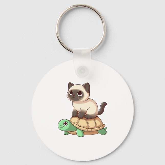 Siamese cat rides turtle Copy Nyckelring (Framsida)
