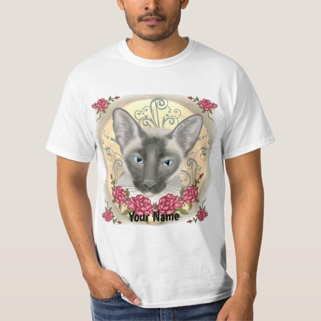 Siamese Cat Roses  T Shirt (Framsida)