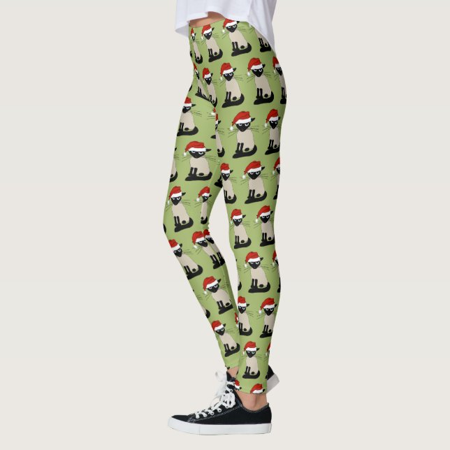 Siamese Cat Santa Funny jul-Helgdag Leggings (Vänster)