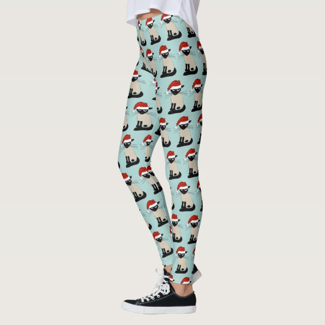 Siamese Cat Santa Funny jul-Helgdag Leggings (Vänster)