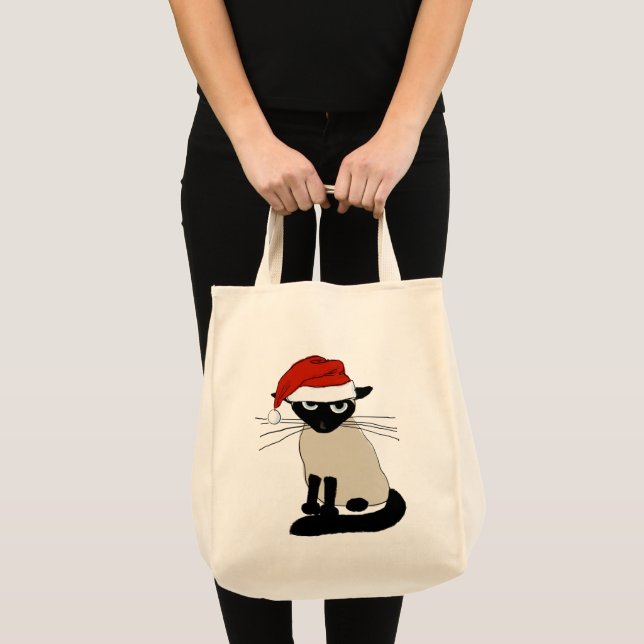 Siamese Cat Santa Funny jul-Helgdag Tygkasse (Framsida (produkt))