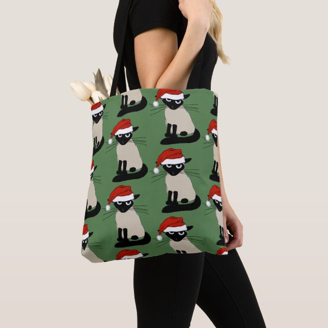 Siamese Cat Santa Funny jul-Helgdag Tygkasse (Närbild)