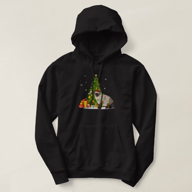Siamese Cat Santa Hat Julafton God jul Hoodie (Design framsida)